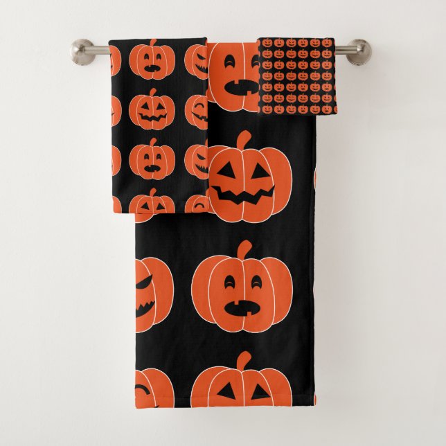 Halloween Pumpkin Jack-O-Lantern Spooky Black Badhandtuch Set (Insitu)