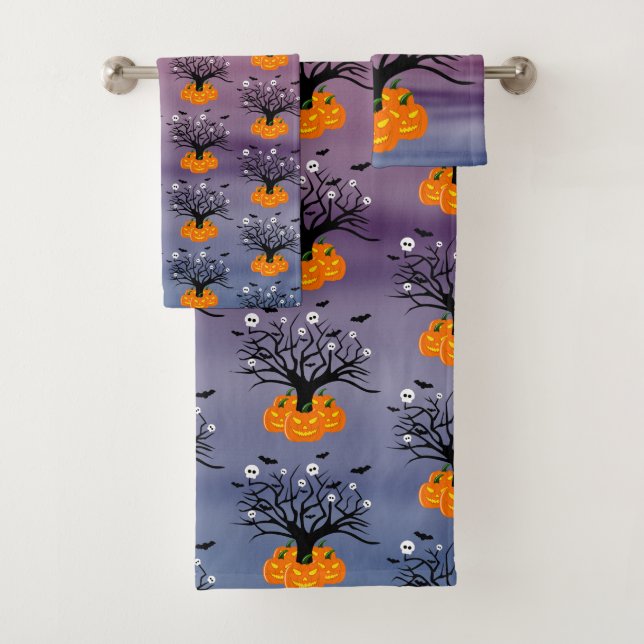Halloween Pumpkin Jack o’ Lantern Totenbaum Badhandtuch Set (Insitu)