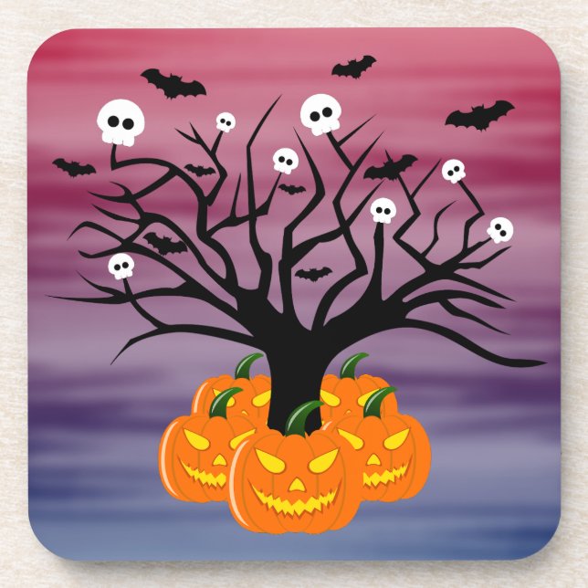 Halloween Pumpkin Jack o’ Lantern Totenbaum Getränkeuntersetzer (Vorderseite)