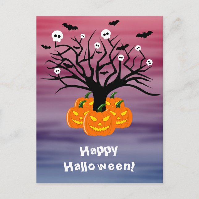 Halloween Pumpkin Jack o’ Lantern Totenbaum Postkarte (Vorderseite)