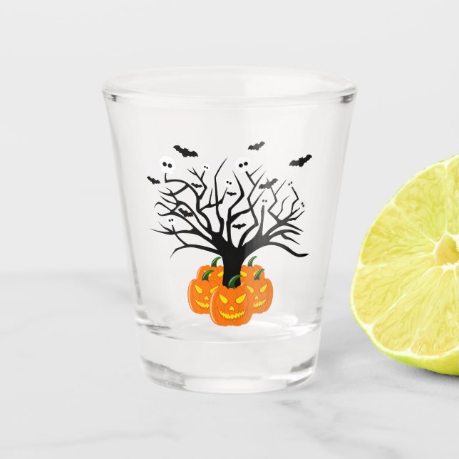 Halloween Pumpkin Jack o’ Lantern Totenbaum Schnapsglas (Vorderseite)