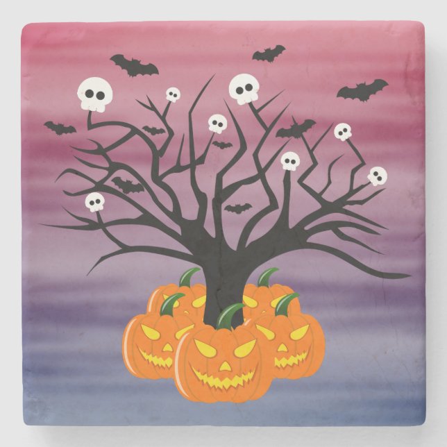 Halloween Pumpkin Jack o’ Lantern Totenbaum Steinuntersetzer (Vorderseite)