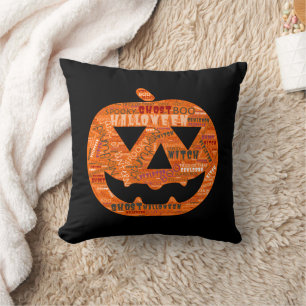 Halloween Pumpkin Jack-o''Lantern Word Cloud Black Kissen