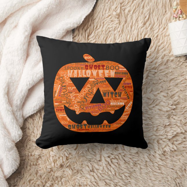 Halloween Pumpkin Jack-o''Lantern Word Cloud Black Kissen (Decke)