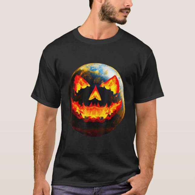 Halloween Pumpkin Jackoantern Spooky face Earth fr T-Shirt (Vorderseite)