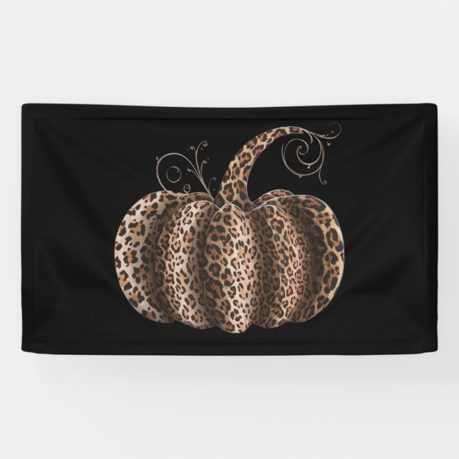 Halloween Pumpkin Kariert Leopard Fall Erntedank Banner (Horizontal)