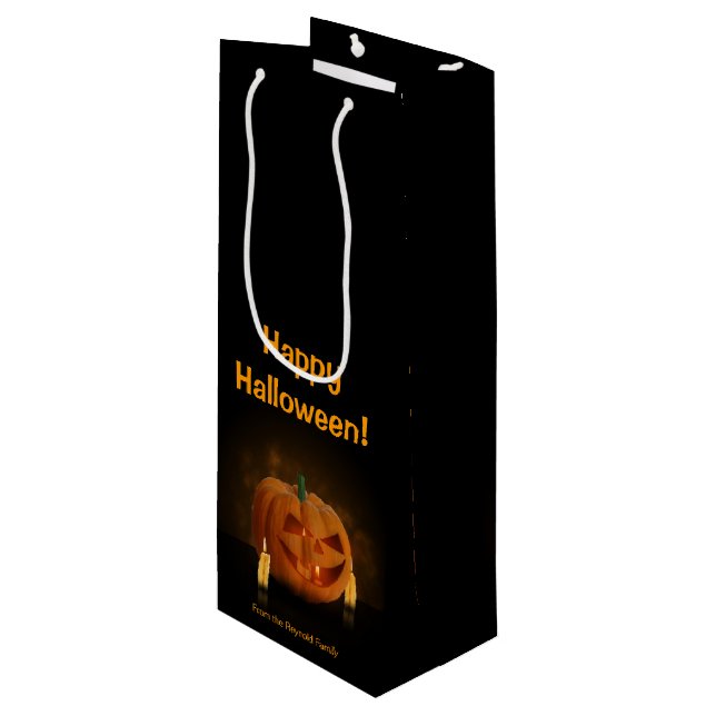 Halloween Pumpkin Lantern mit Kerzen Geschenktüte Für Weinflaschen (Vorderseite Schrägansicht)