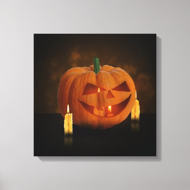 Halloween Pumpkin Lantern mit Kerzen Leinwanddruck (Vorderseite)