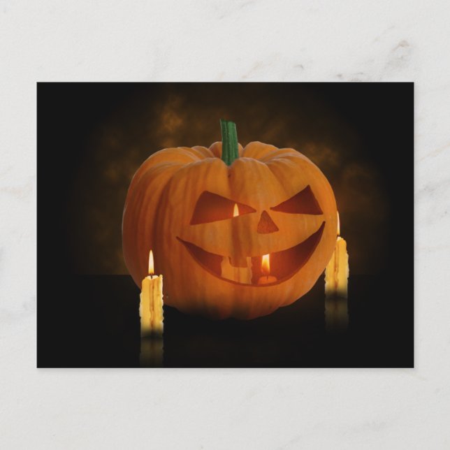 Halloween Pumpkin Lantern mit Kerzen Postkarte (Vorderseite)