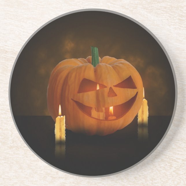 Halloween Pumpkin Lantern mit Kerzen Sandstein Untersetzer (Vorne)