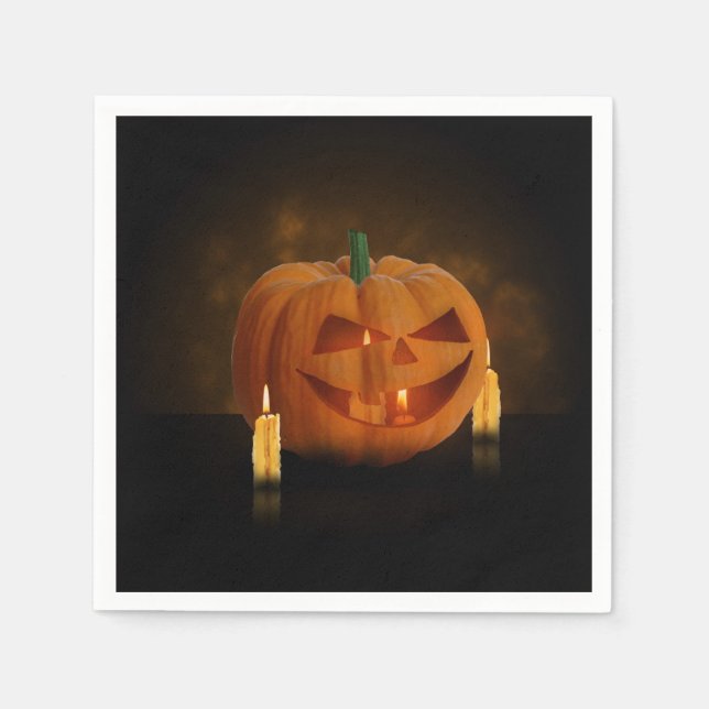 Halloween Pumpkin Lantern mit Kerzen Serviette (Vorderseite)