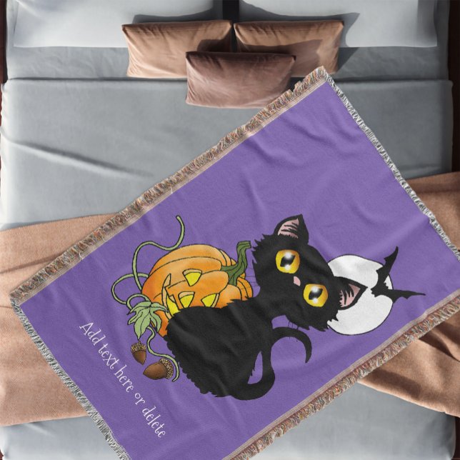 Halloween Pumpkin Lila Black Cat Decke (Von Creator hochgeladen)
