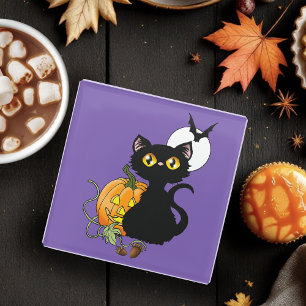 Halloween Pumpkin Lila Black Cat Glasuntersetzer