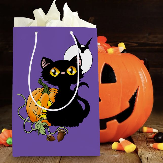 Halloween Pumpkin Lila Black Cat Mittlere Geschenktüte (Von Creator hochgeladen)