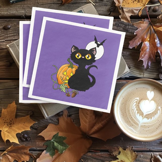 Halloween Pumpkin Lila Black Cat Serviette (Von Creator hochgeladen)