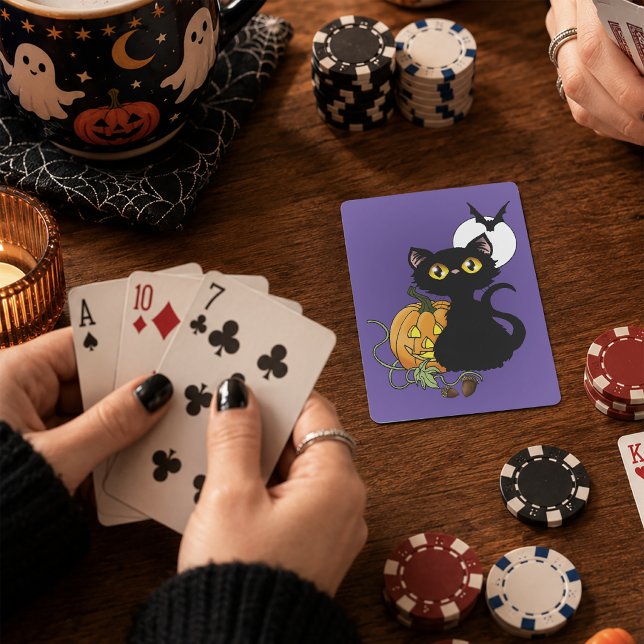 Halloween Pumpkin Lila Black Cat Spielkarten (Von Creator hochgeladen)
