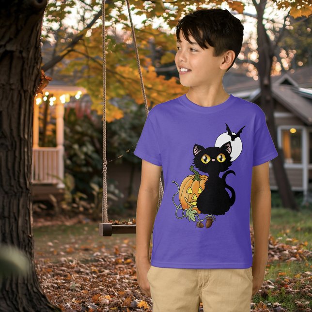 Halloween Pumpkin Lila Black Cat T-Shirt (Von Creator hochgeladen)