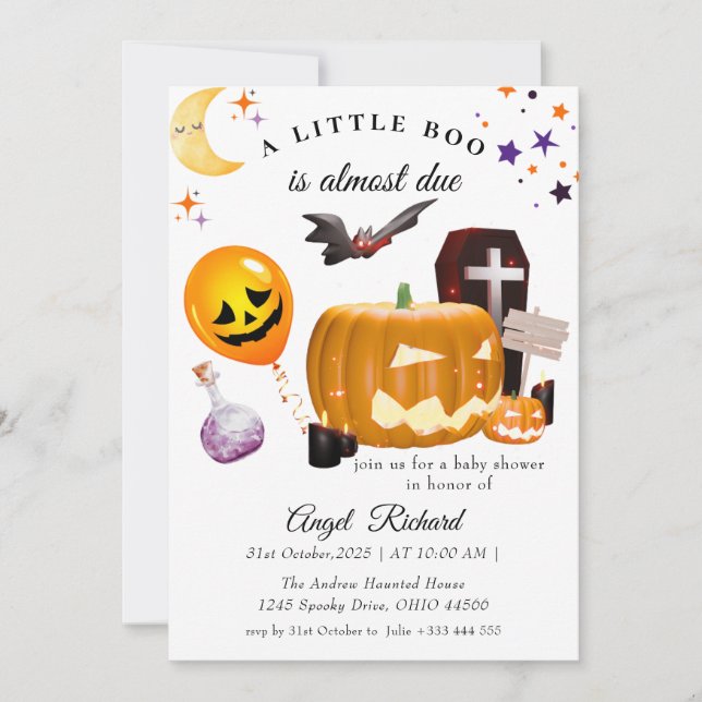 Halloween Pumpkin Little Boo Baby Dusche Einladung (Vorderseite)