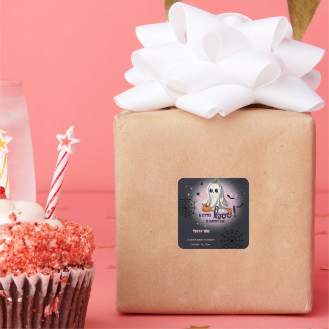 Halloween Pumpkin Little Boo Baby Dusche Quadratischer Aufkleber (Party)