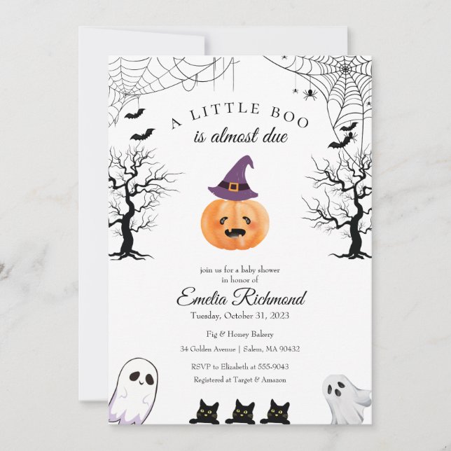 Halloween Pumpkin Little Boo Baby Shower Einladung (Vorderseite)