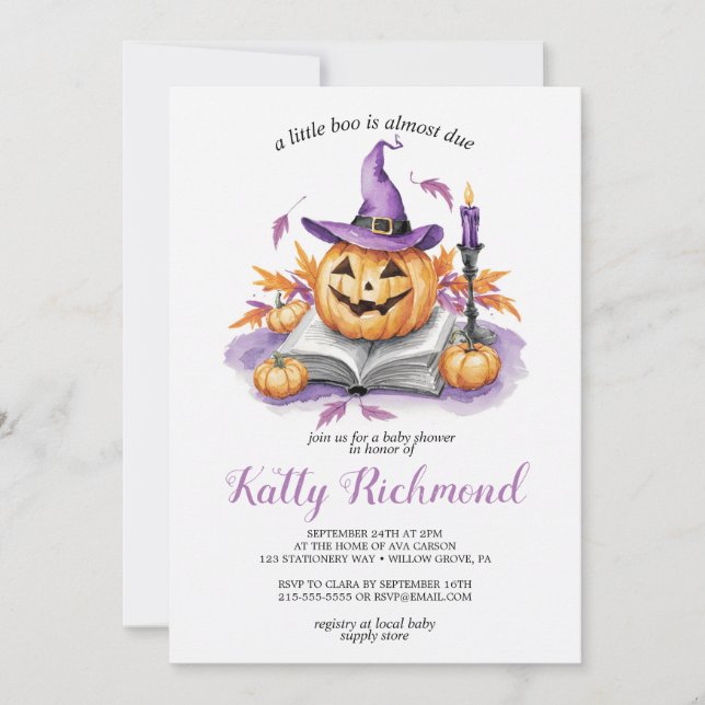 Halloween Pumpkin Little Boo Babydusche Einladung (Vorderseite)