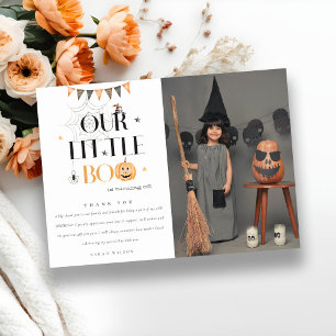Halloween Pumpkin Little Boo Kids Foto Geburtstag Dankeskarte