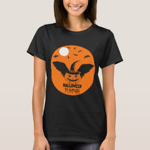 Halloween Pumpkin mit Hexenhut und Fledermäusen T-Shirt