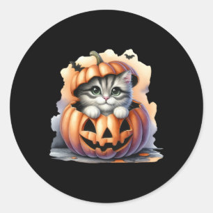 Halloween Pumpkin Niedlich Cat Girl Women Runder Aufkleber