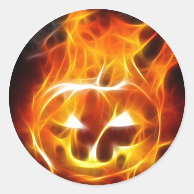 Halloween Pumpkin on Fire Runder Aufkleber (Vorderseite)