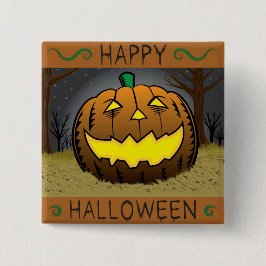 Halloween Pumpkin on Hay Button