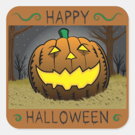 Halloween Pumpkin on Hay Quadratischer Aufkleber