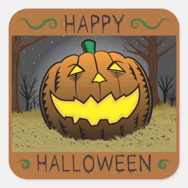 Halloween Pumpkin on Hay Quadratischer Aufkleber (Vorderseite)