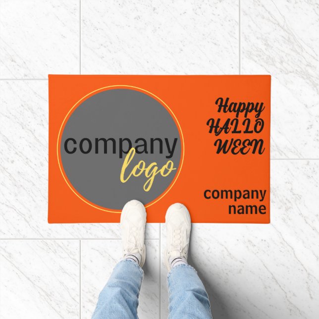 HALLOWEEN PUMPKIN ORANGE BUSINESS LOGO WILLKOMMEN FUßMATTE (Indoor)