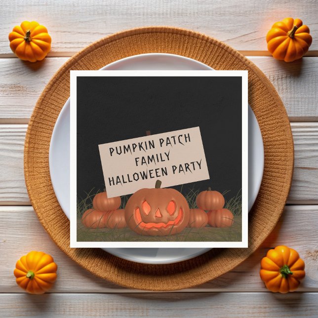 Halloween Pumpkin Party Kürbislaterne Napkins Serviette (Fun pumpkin patch paper napkins with space for your Halloween Party details)