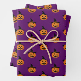 Halloween Pumpkin Pattern Lila Wrapping Paper Geschenkpapier Set