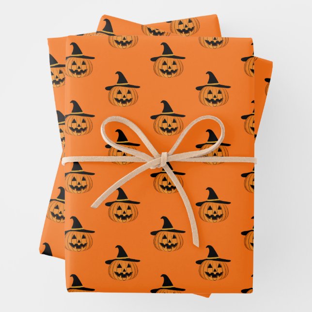 Halloween Pumpkin Pattern Orange Wrapping Paper Geschenkpapier Set (Beispiel)