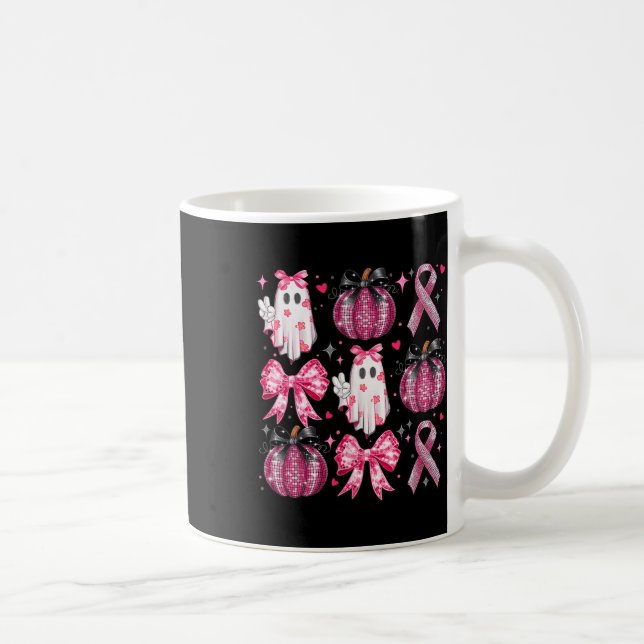 Halloween Pumpkin Pink Ribbon Disco Ghost Bow Brea Kaffeetasse (Rechts)
