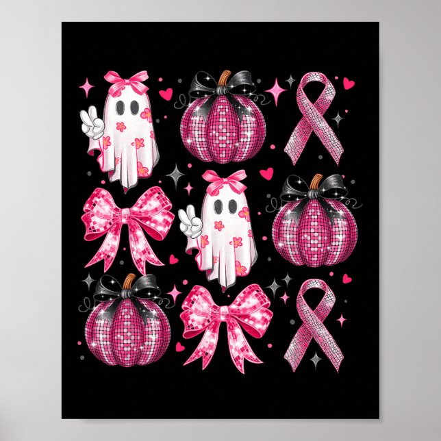 Halloween Pumpkin Pink Ribbon Disco Ghost Bow Brea Poster (Vorne)