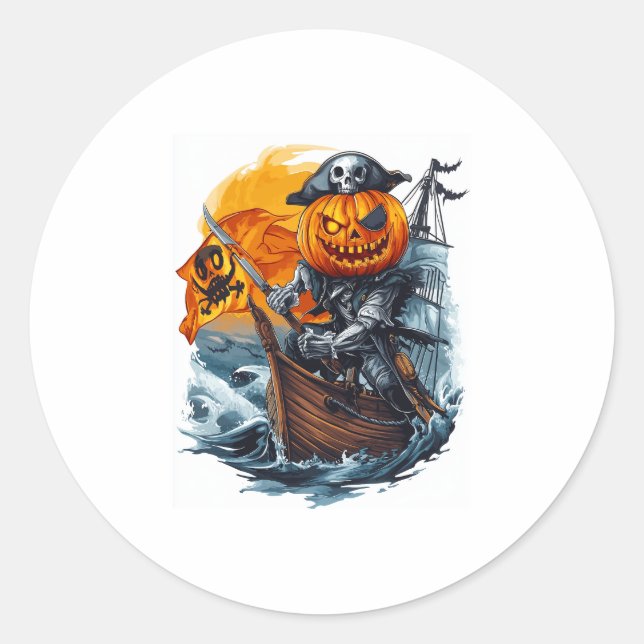 Halloween Pumpkin Pirate Adventure Runder Aufkleber (Vorderseite)