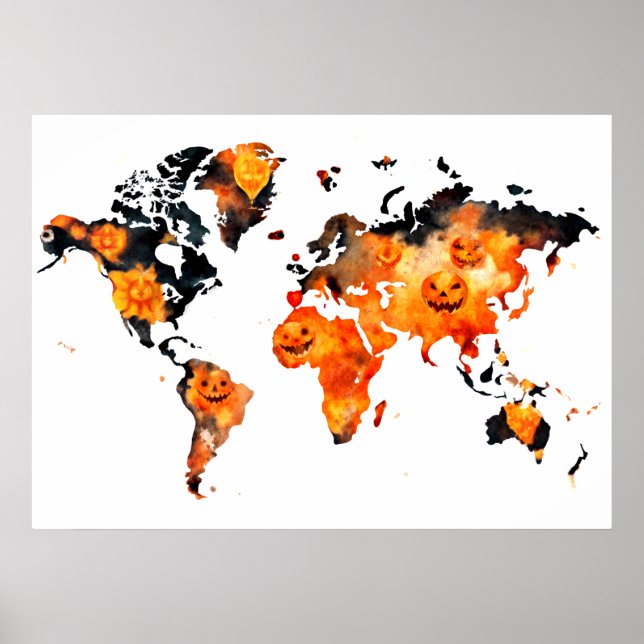 Halloween Pumpkin POD Wall Art World Map Poster (Vorne)