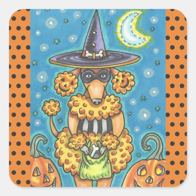 HALLOWEEN PUMPKIN POODLE STICKERS SHEET Square (Vorderseite)