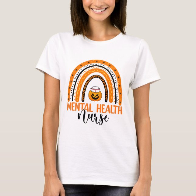 Halloween Pumpkin Rainbow Mental Health Nu T-Shirt (Vorderseite)