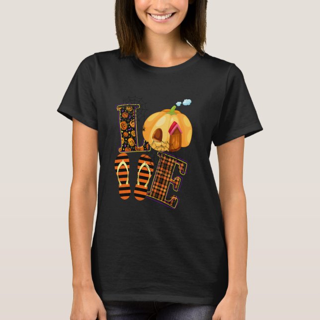 Halloween Pumpkin Sandals Orange Kariert Halloween T-Shirt (Vorderseite)