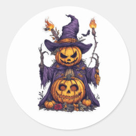 Halloween Pumpkin Scarecrow Hexenmagie Flammen Got Runder Aufkleber