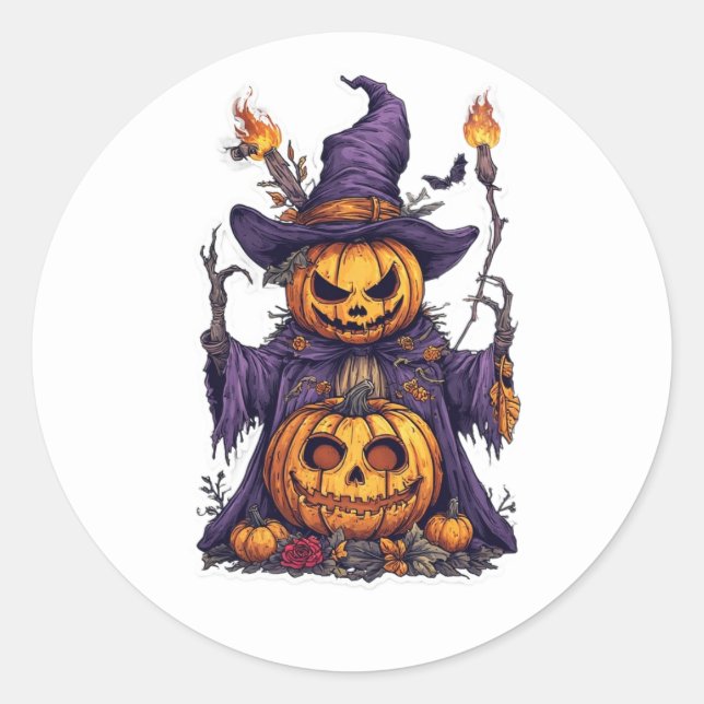 Halloween Pumpkin Scarecrow Hexenmagie Flammen Got Runder Aufkleber (Vorderseite)