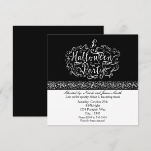 Halloween Pumpkin Schwarz-weiße Einladungen elegan