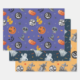 Halloween Pumpkin Skeleton Spuk House Friedhof Geschenkpapier Set