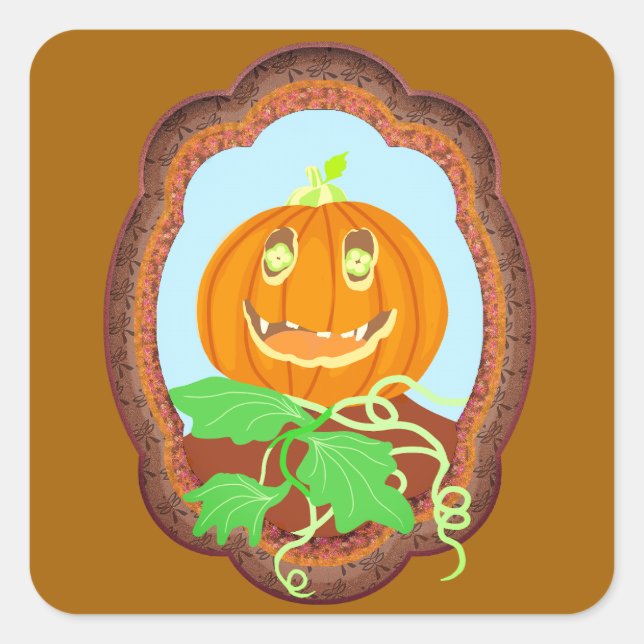 Halloween pumpkin smiling whimsical and spooky quadratischer aufkleber (Vorderseite)