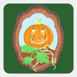 Halloween pumpkin smiling whimsical and spooky quadratischer aufkleber