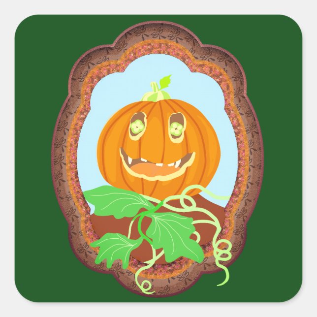 Halloween pumpkin smiling whimsical and spooky quadratischer aufkleber (Vorderseite)